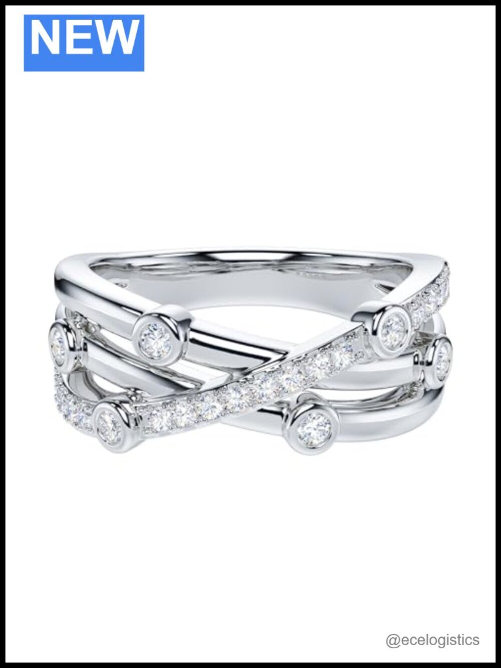 Sterling Silver Simulated Diamond Unisex Criss Cross Bubble Cocktail Ring